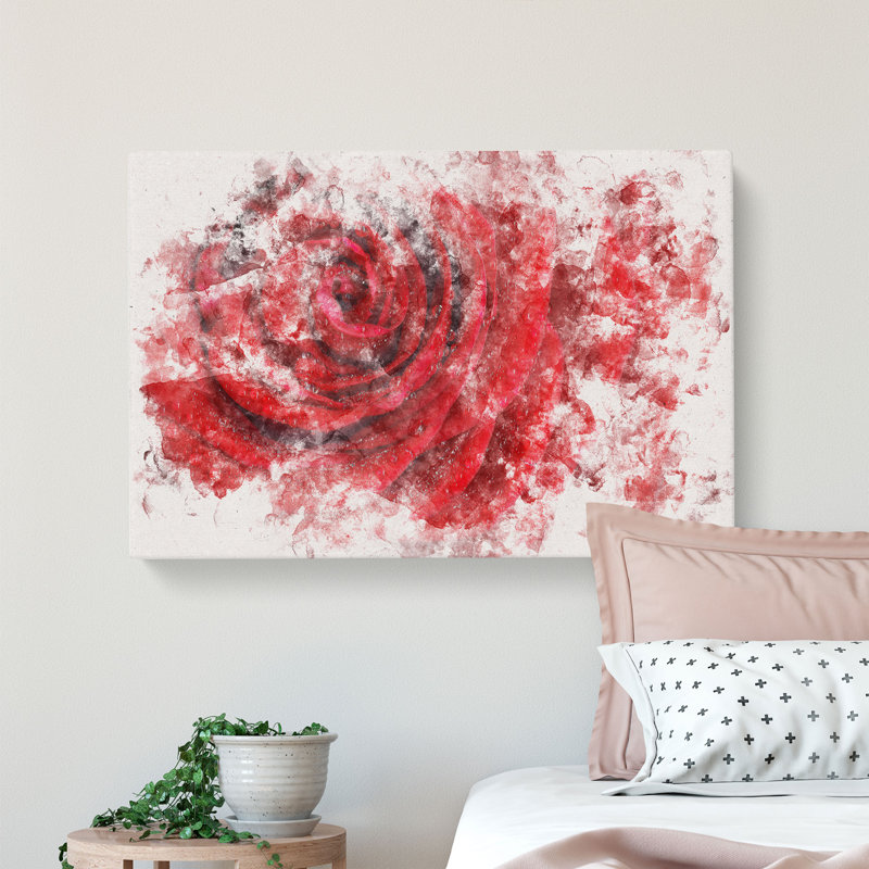 Dewdrops Upon A Red Rose - Wrapped Canvas, 60cm H x 91cm W x 3cm D