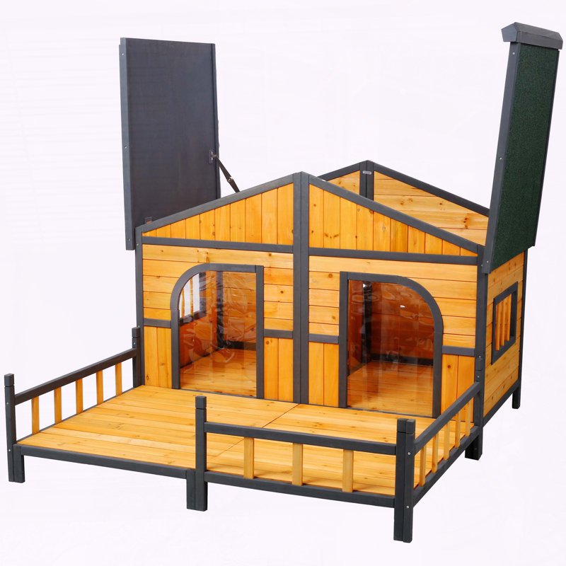 Grande cabane double en bois pour l'extérieur avec porche, plancher surélevé et conception résistante aux intempéries