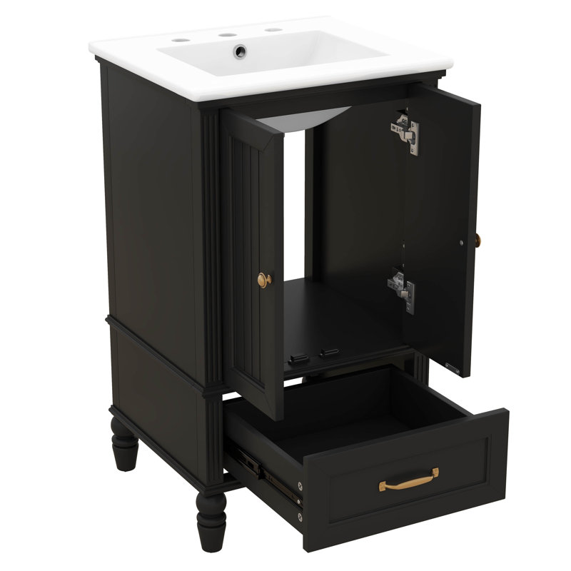 20" Bathroom Vanities With Ceramic Sink, Storage Cabinet With 2 Doors And 1 Drawer, Magnetic Door Stopper And Adiustable Foot Pads