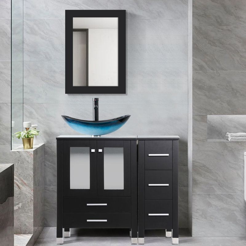 Ensemble de meuble-lavabo simple 36 po avec dessus Goudelock, Noir, Bleu
