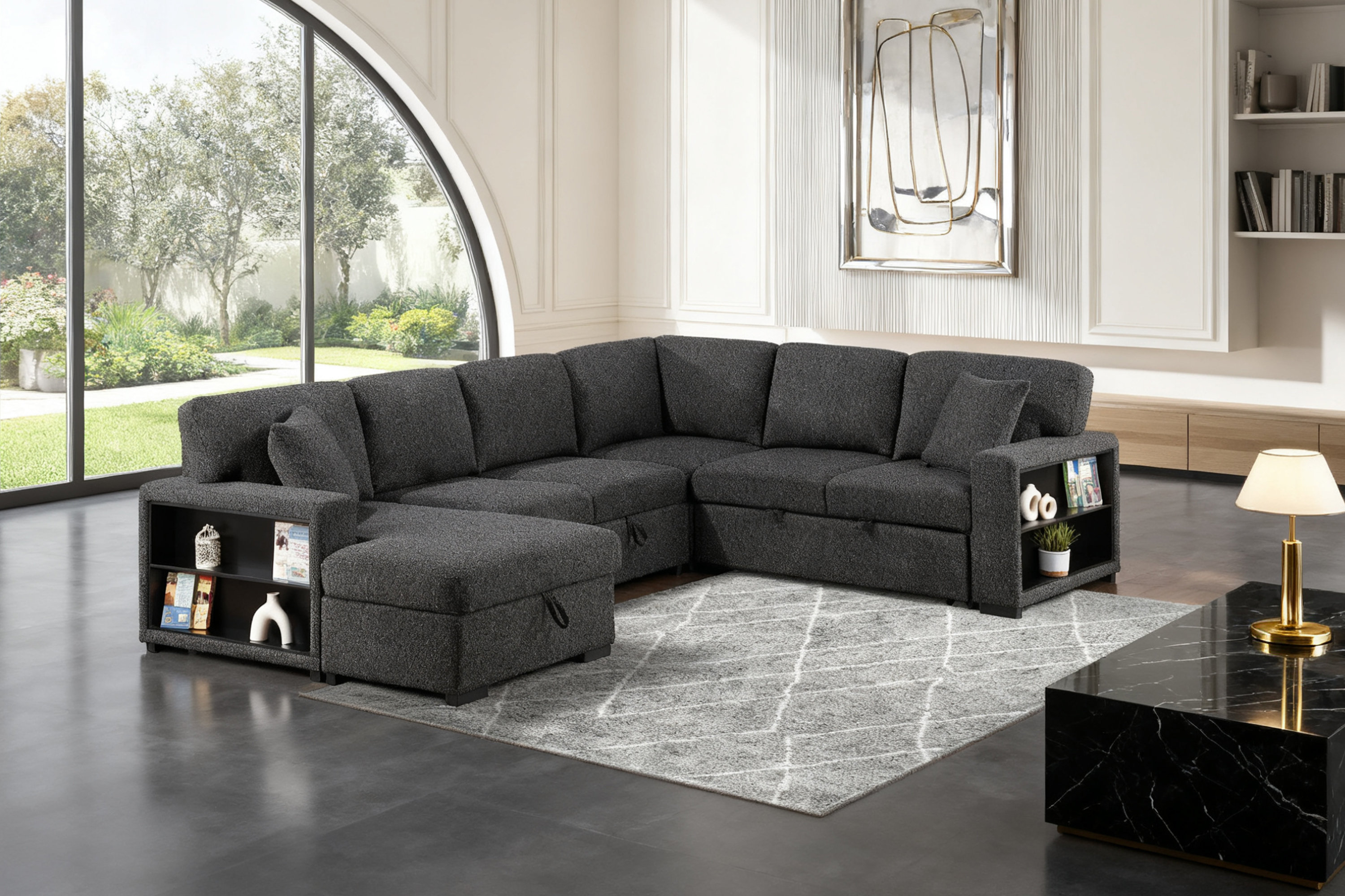 Latitude Run® U-shaped Sectional Sofa With Storage Chaise Pull Out Bed ...