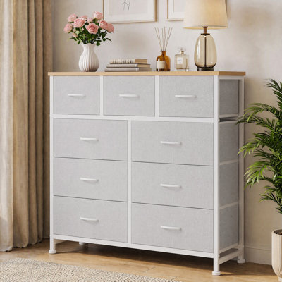 Commode en tissu à 9 tiroirs avec plateau en bois et commode l 39,37 po Charvi