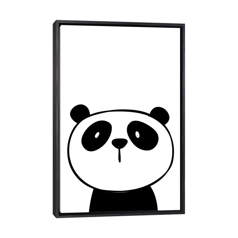 Panda - impression d'art graphique, Pas de tapis, Toile avec cadre noir patiné, H 26 po x l 18 po x 1,5 po