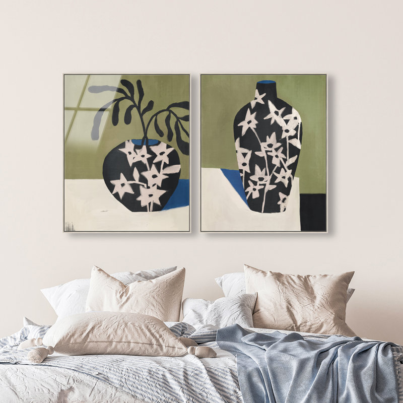 Noir Vase Set High-Gloss Frameless Acrylic Glass Wall Art Floral & Botanical Print by Oliver Gal, Ready to Hang, 16 x 20