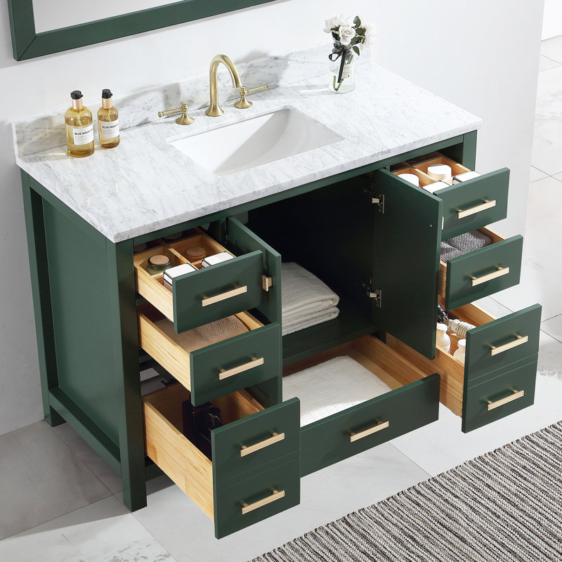Ensemble de meuble-lavabo simple et moderne de 48 po avec comptoir et dosseret en marbre de Carrare italien Covin, entièrement assemblé Covin