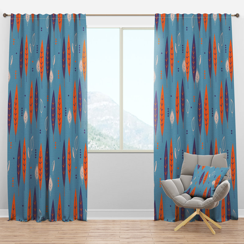 Floral Retro Botanical Pattern II - Abstract Curtain - Velvet Room darkening - 1 panel, 52"W x 84"L