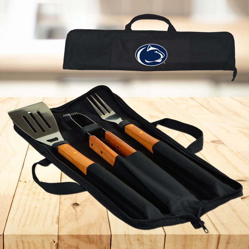 NCAA Penn State Nittany Lions, ensemble de 3 outils pour barbecue avec poignées en bois et étui de transport