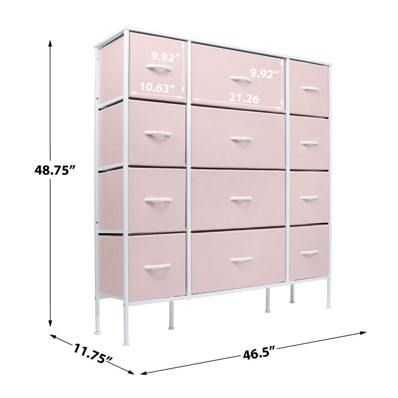 Commode 12 tiroirs l 46,5 po, Rose