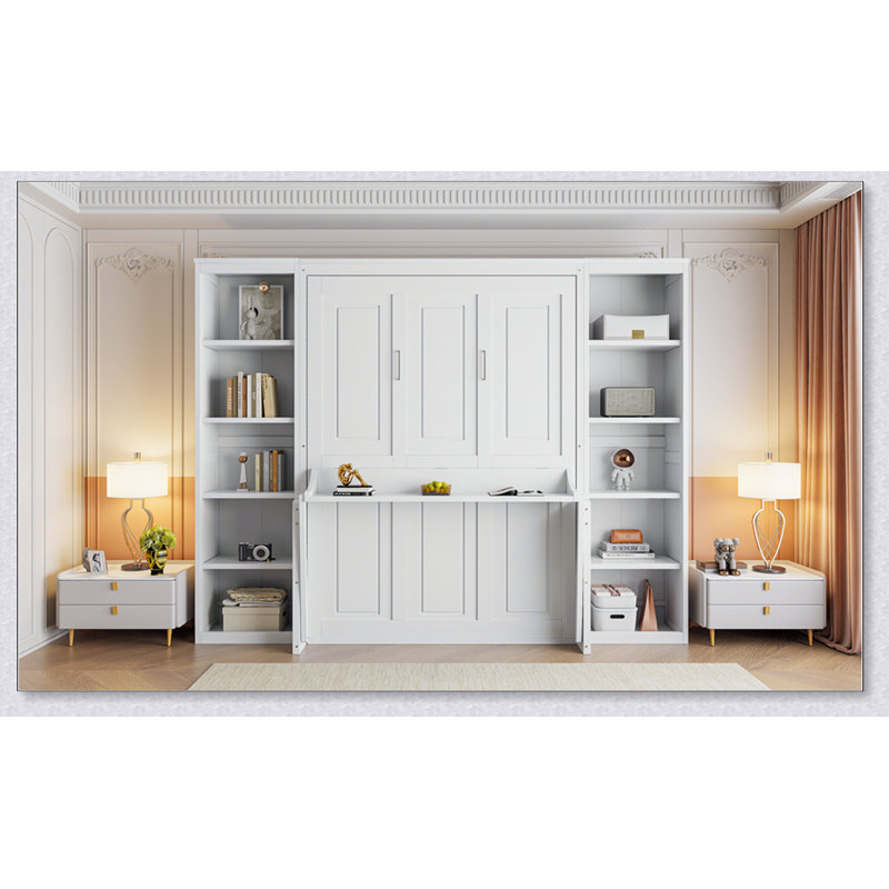 Lit escamotable double avec bureau et bibliothèque