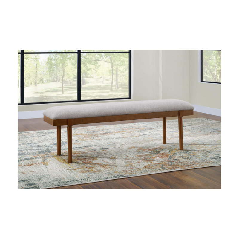 59" Upholstered Solid Wood Frame Dining Bench, Grey/Brown