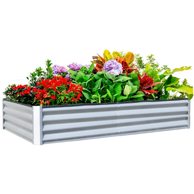 Lit de jardin surélevé galvanisé 8X4X1 Ft, Argent argent