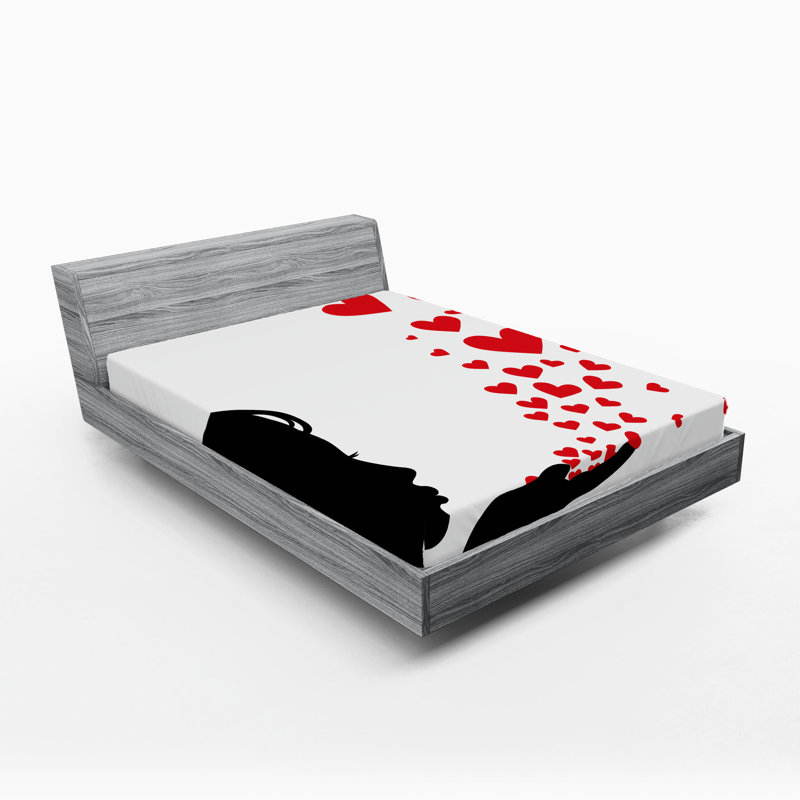 Ensemble de 2 drap-housse Ambesonne Kiss Silhouette fille noir blanc rouge, Drap-housse très grand californien