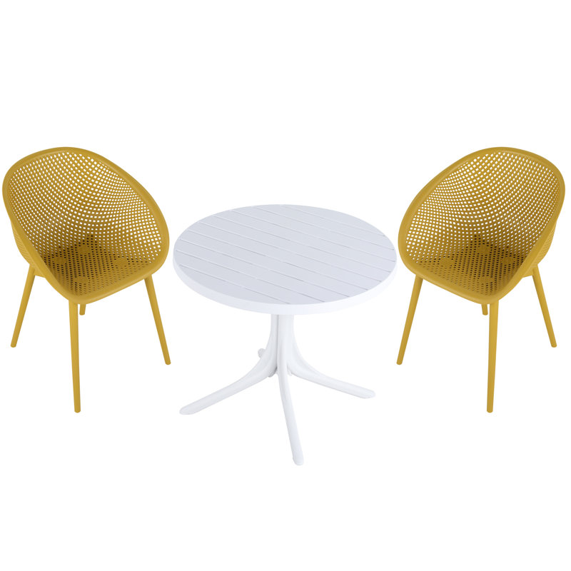 Ensemble de salle à manger 3 pièces intérieur / extérieur, 2 chaises en polypropylène imperméables, table ronde blanche en PP de 36 pouces