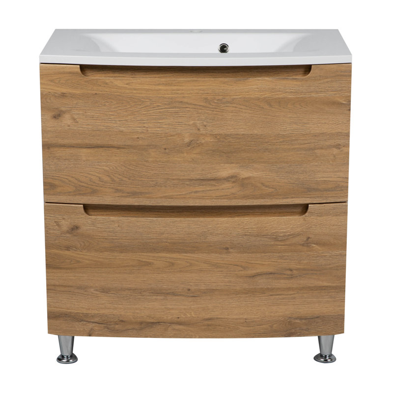 Jetcho 22.5'' Single Bathroom Vanity with Acrylic Top with Mirror, Natural Teak