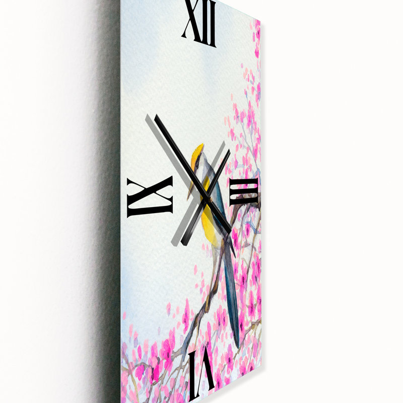 Horloge murale bel oiseau sur une branche en fleurs, Grand