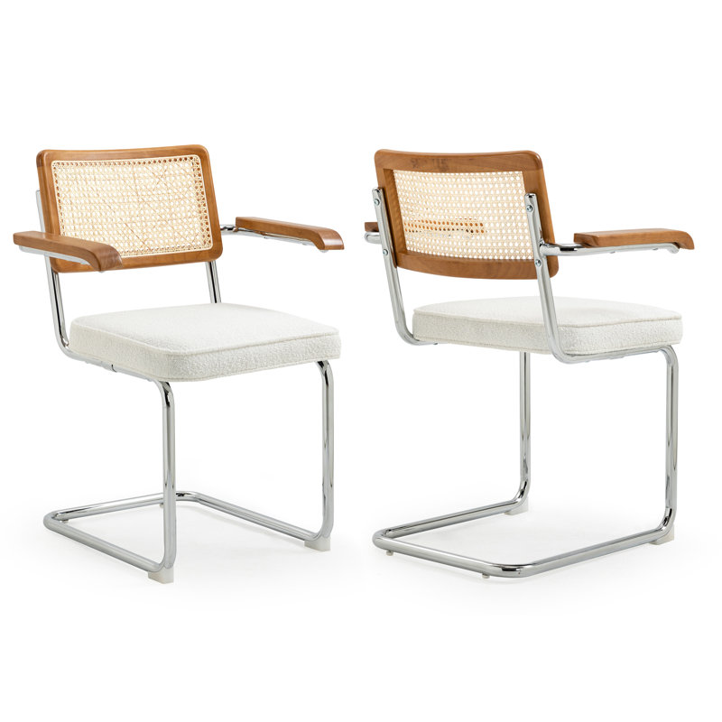 Boucle Low Rattan Back Arm Chair, White