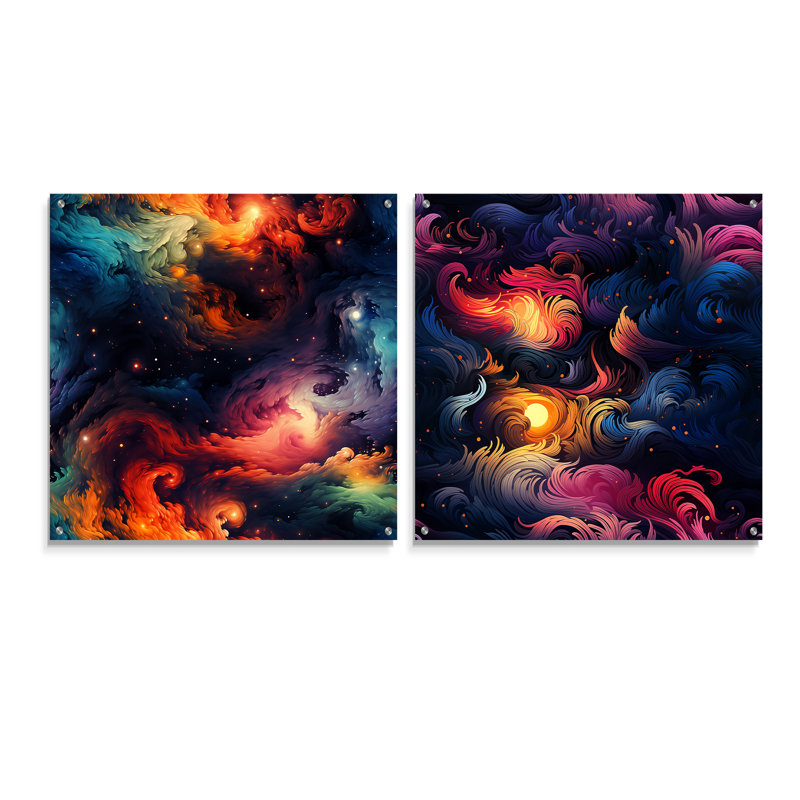 Kitt - Ensemble de 2 peintures murales abstraites en acrylique, H 16 po x l 33 po