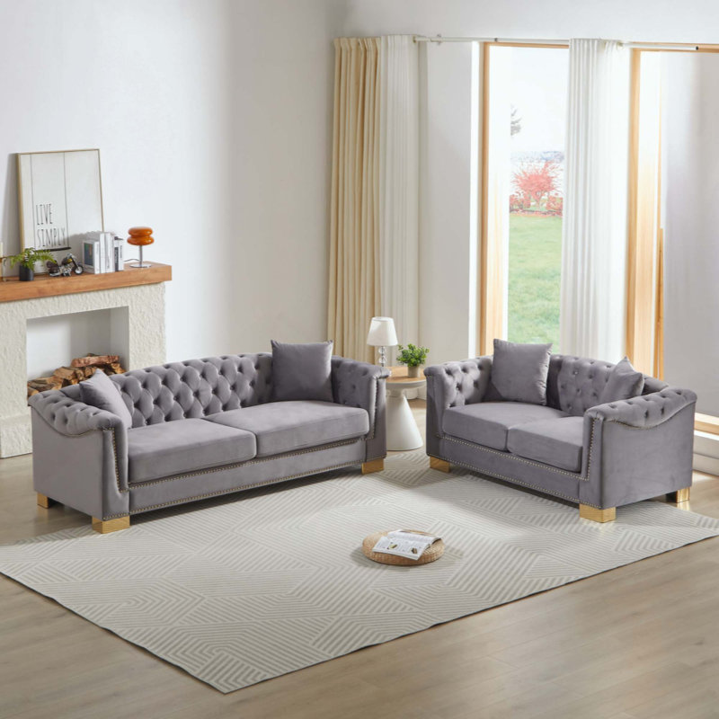 Canapé 3 places + 2 places Chesterfield Classic, Gris