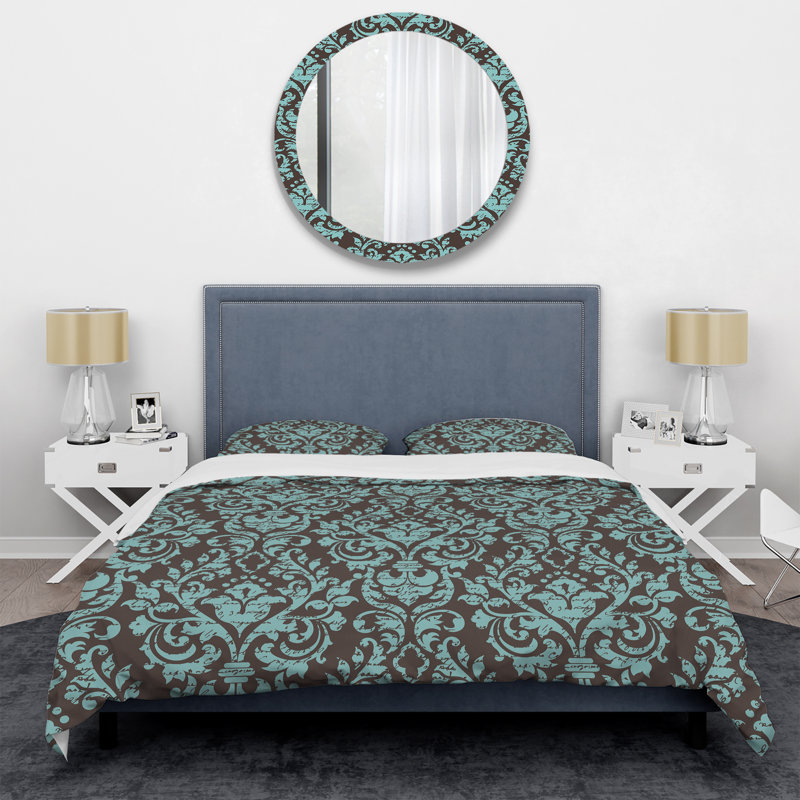 Damas vert - ensemble de housse de couette abstrait - microfibre de polyester