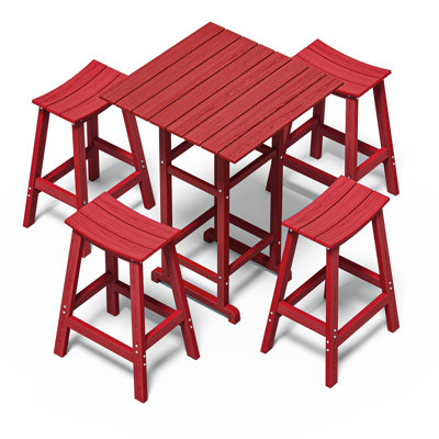 5-piece Hdpe Outdoor Bar Set – Square Patio Table & 4 Bar Stools, Weather-resistant, All-weather Furniture For Balcony, Garden, Poolside