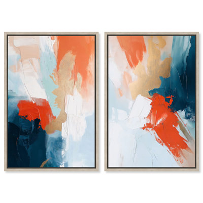 «Bold and Bright Duo», reproduction d'art sur toile encadrée par Art Remedy, cadre en chêne naturel, 16 x 24