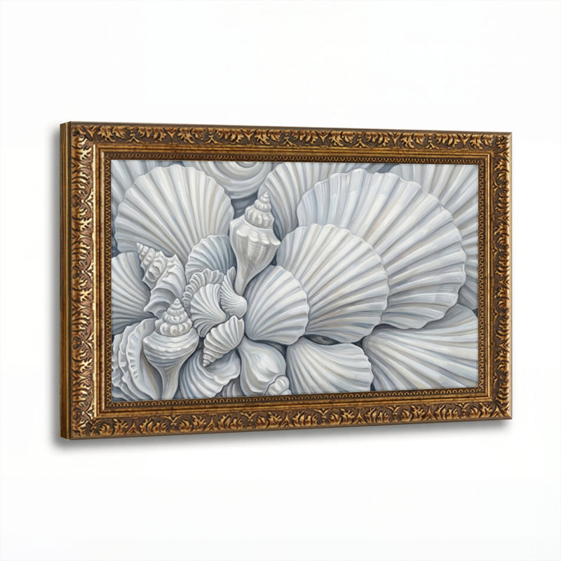 Art mural en toile noyer doré encadré pour le salon, la chambre à coucher, le bureau ou le vestibule - Décoration murale décorative avec motif de coquillage