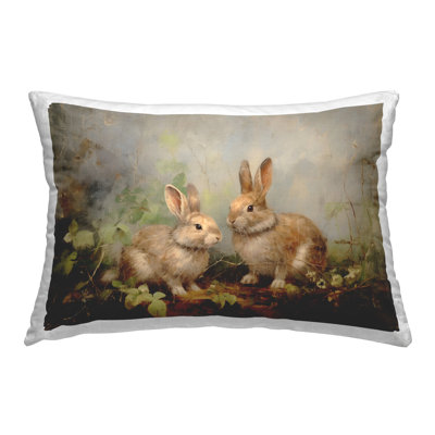 Wild Rabbits in Nature Decorative Printed Throw Pillow Design by Petal Prints Design