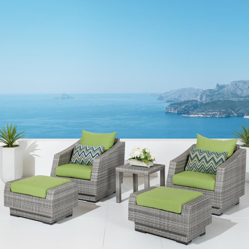 Cannes 5 Piece Club Seating Group with Cushions, Canvas Ginkgo Sunbrella® Canvas