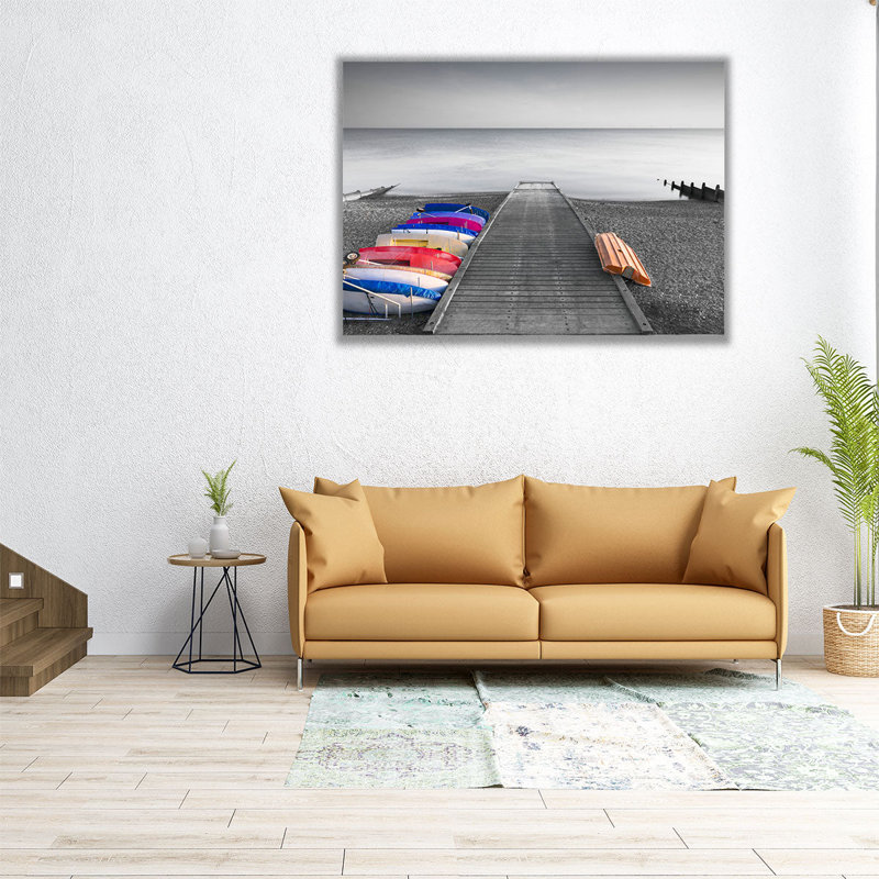 «Kayaks On The Side Of Pier», reproduction d'art sur toile, H 18 po x l 24 po