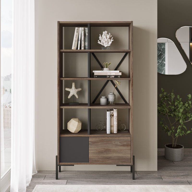 Leonie 160cm H x 79.6cm W Standard Bookcase, Brown