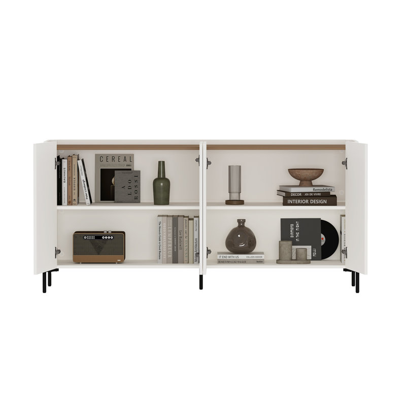 Abbey 67" Modern Sideboard with 4 Adjustable Shelves in Maple and Off White, Maple/Off White