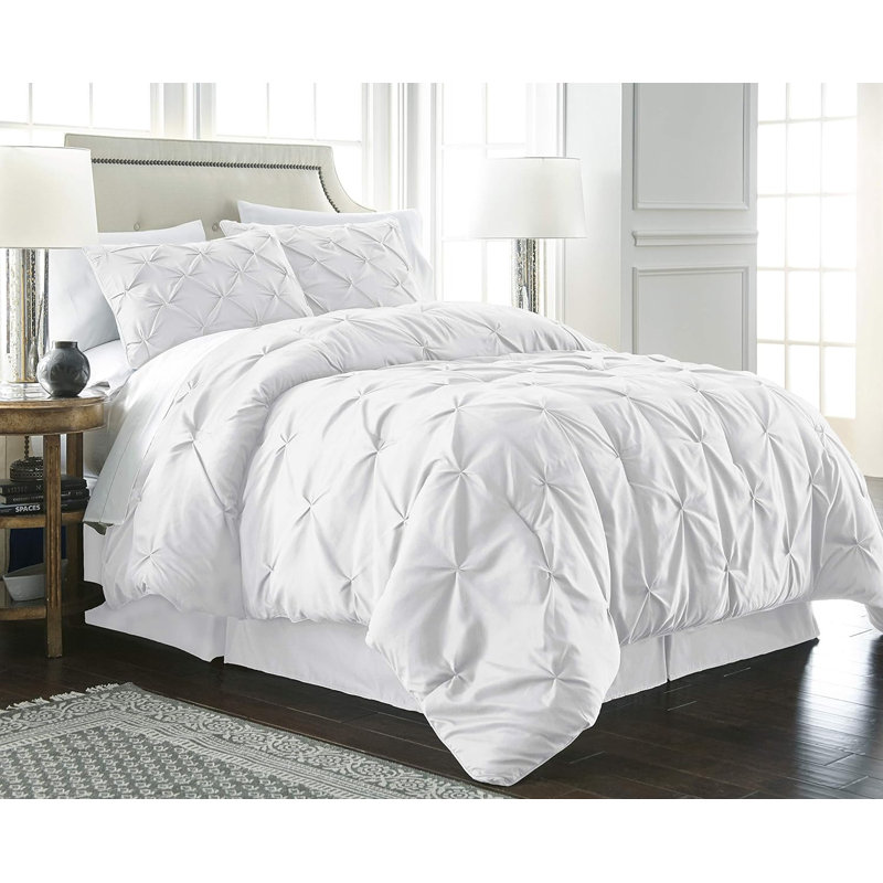 Berlin Pintuck Microfiber 3-Piece Comforter Set, Queen Comforter + 2 Standard Shams, White