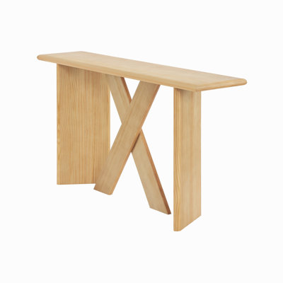 60.25" Minimalist Modern X‑Frame Console Table, Angled X‑Shaped Legs, Rounded Tabletop Edges, Wood Veneer, Natural Wood Grain, Entryway Sofa Table for Living Room Hallway