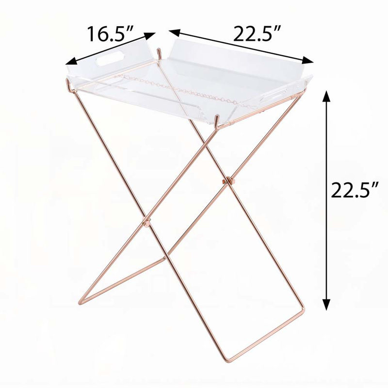 Table-plateau transparente et cuivrée avec plateau amovible