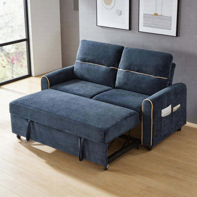 Canapé-lit coulissant en chenille de 58 po avec dossier réglable à 3 positions, poches de rangement latérales et ports de chargement USB