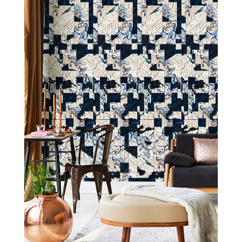 Manhattan Stone Wallpaper Roll, Taupe/Blue/Black
