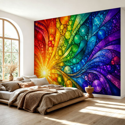 Wall Mural Peel and Stick Wallpaper Colorful stained glass Effect Self-Adhesive Removable Contact Paper Wall Decor for Living Room Bedroom 69"H x 96"W