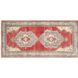 One-of-a-Kind Hand-Knotted 1960s 5'4" x 11'2" Runner Wool Area Rug in Red/Gray/Beige