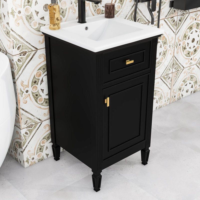 Bathroom Vanity with Sink, Adjustable Shelf, Tilt-Out Drawer, Black