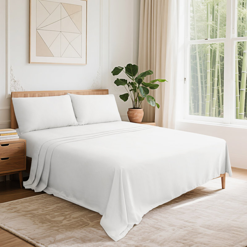 100% Viscose Bamboo Sheet Set, King Sheet Set with 2 Pillowcases, White