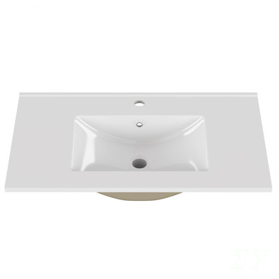 Lavabo de salle de bain en céramique blanche de 32 po, convient à un meuble-lavabo de 32 po, trou de robinet pré-percé, design minimaliste moderne, durable et facile à nettoyer