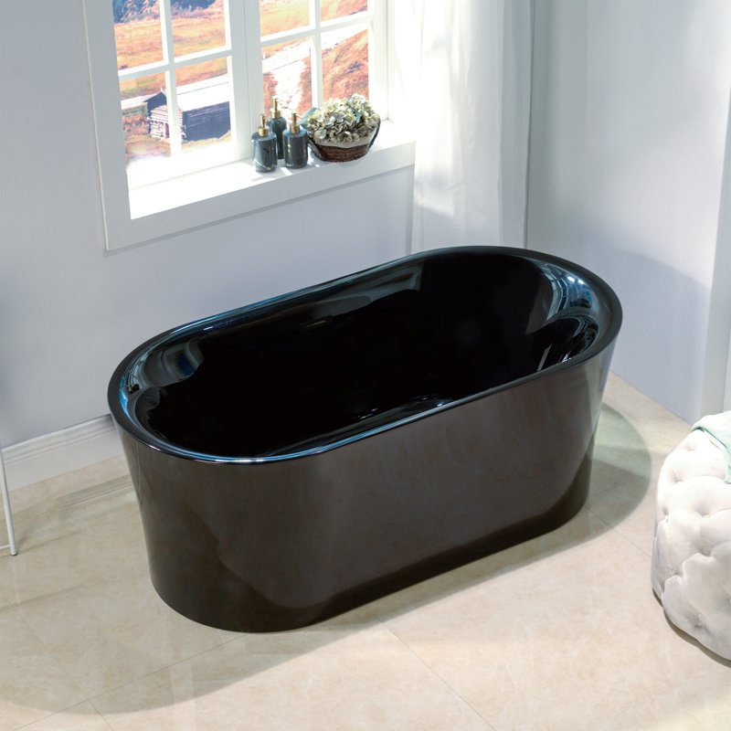 59'' x 29.52'' Freestanding Soaking Acrylic Curved Design Bathtub, Matte Black, White