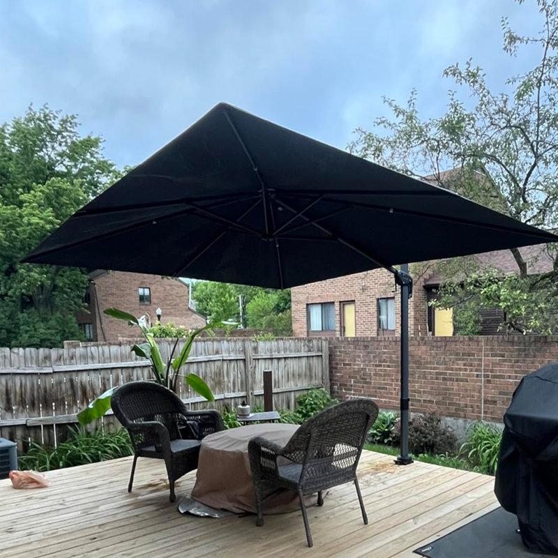 10 x 13 Ft Large Rectangular Tilt Adjustable Curved Cantilever Umbrella with Base, Black
