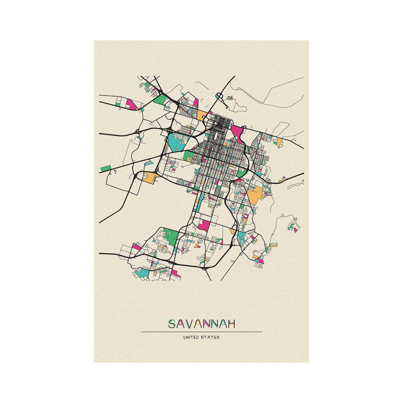 Savannah, Georgia Map by Ayse Deniz Akerman - Wrapped Canvas Gallery-Wrapped Canvas Giclée