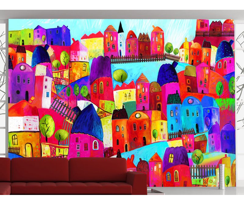 Rainbow-Hued Town 270cm x 350cm Wallpaper, 231 cm x 300 cm