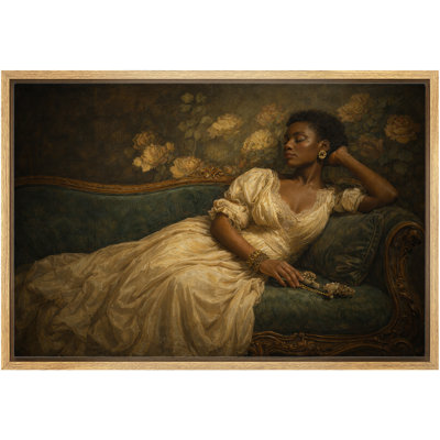 Vintage, femme romantique, canapé inclinable, style classique, fond floral, élégant, décoration murale pour chambre à coucher, salon, toile encadrée, chambre principale, reproduction d'art