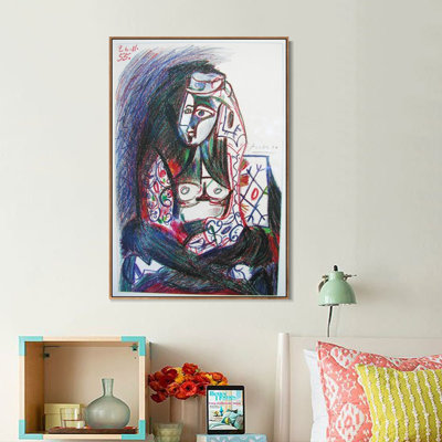 "Jacqueline assise en costume turc" par Pablo Picasso, reproduction d'art sur toile encadrée 1955 par Pablo Picasso Wall Art Living Office Home Decorations