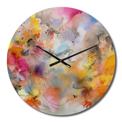 Horloge murale tourbillons colorés bleu, jaune et orange I
