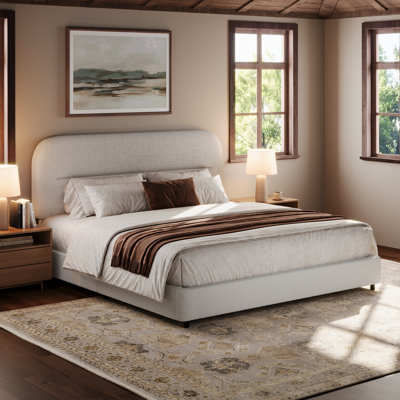Base de lit plateforme Manfrid, collection Cloud avec revêtement Boucle et tête de lit arrondie, pied de lit épaissi