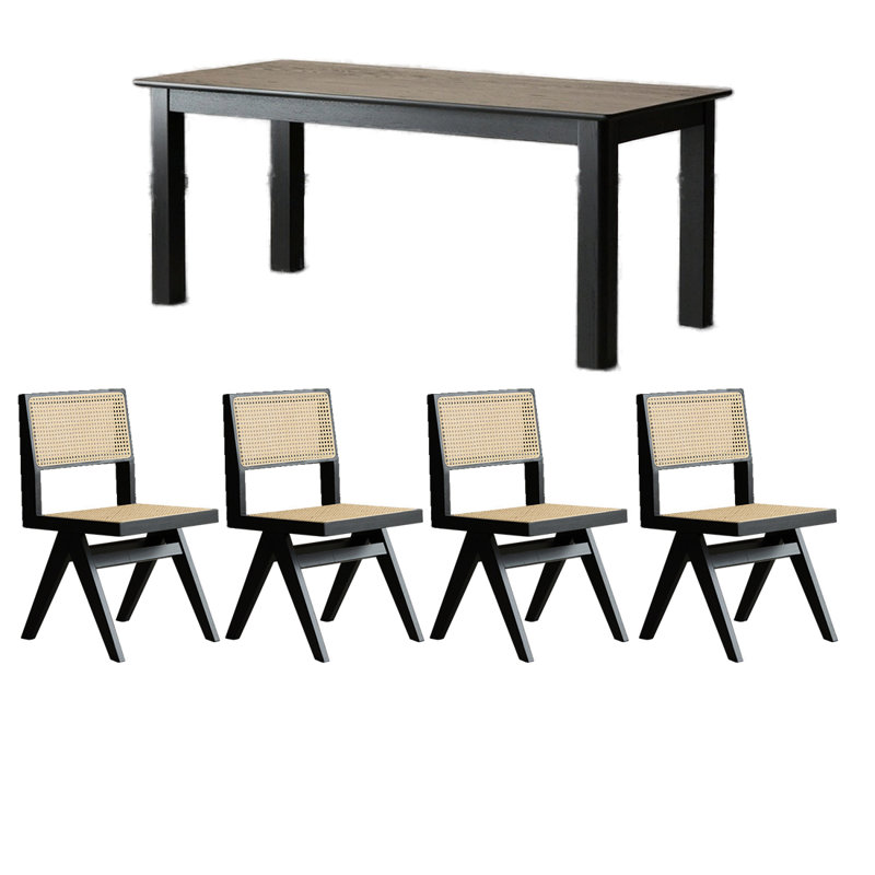 Solid wood black simple dining tables sets, 29.53"H x 82.68"L  x 31.5"W